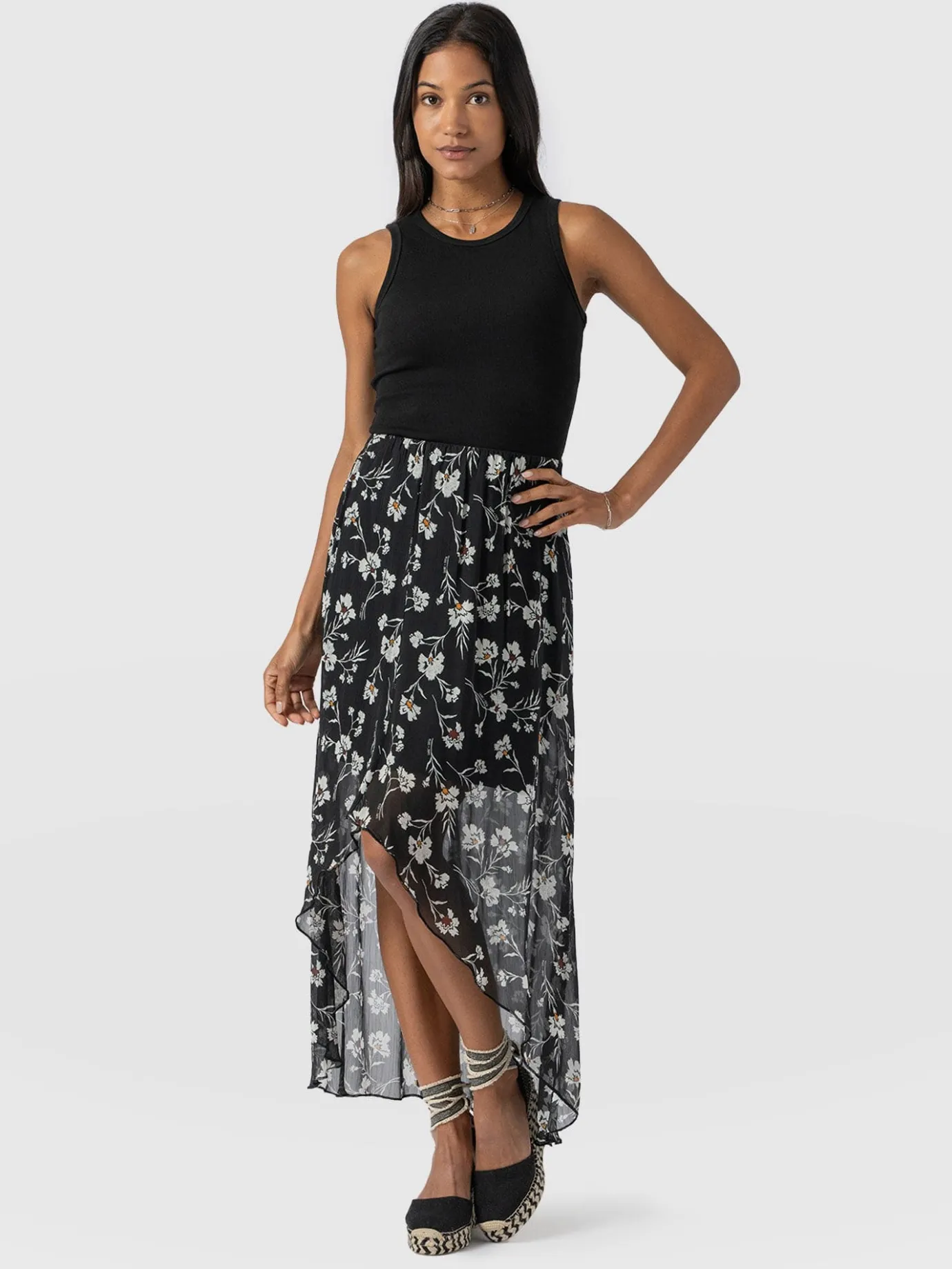 Skirts|Saint and Sofia Lexi High Low Skirt - Black Spring Floral
