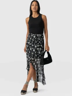 Skirts|Saint and Sofia Lexi High Low Skirt - Black Spring Floral