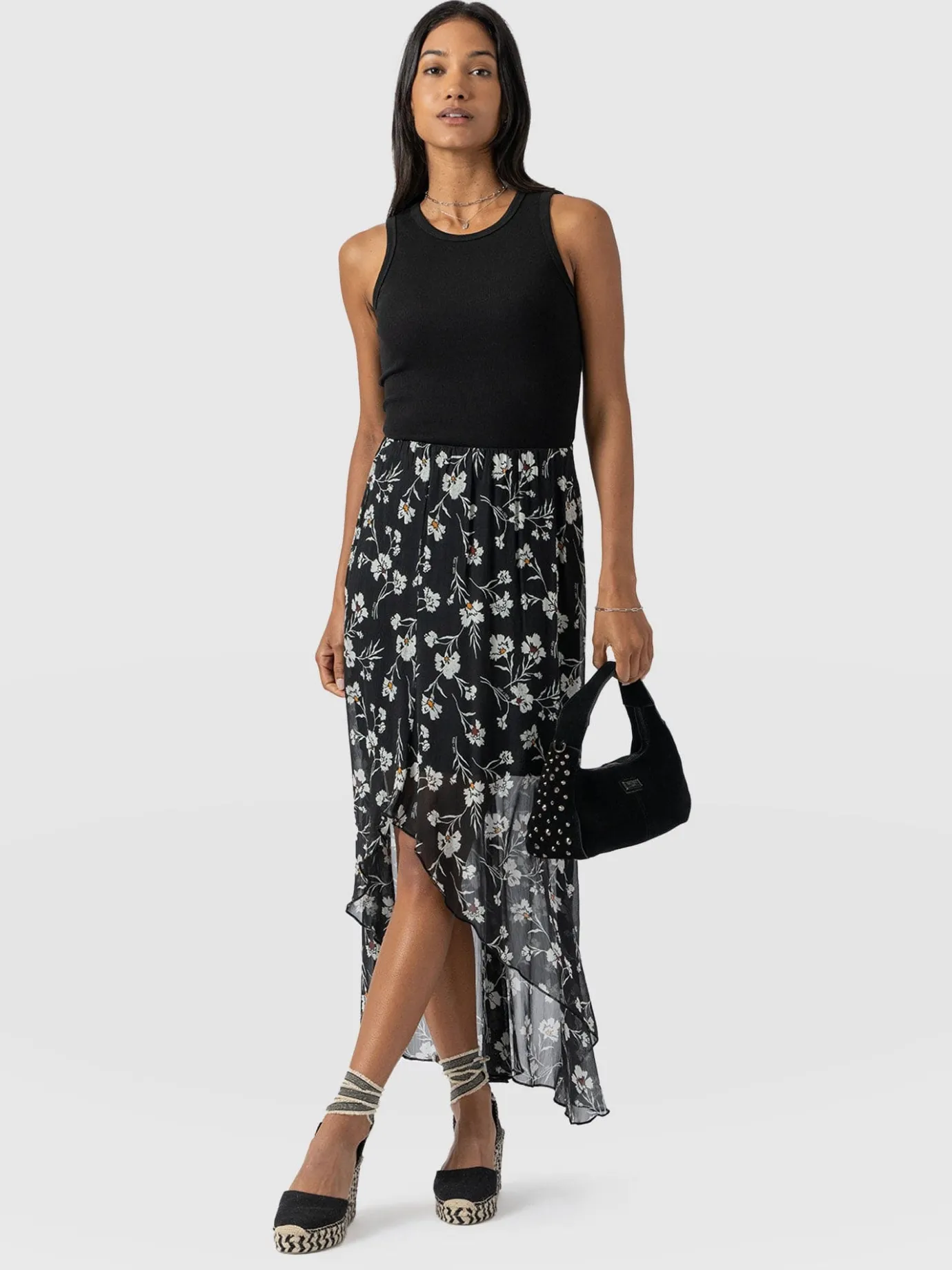 Skirts|Saint and Sofia Lexi High Low Skirt - Black Spring Floral