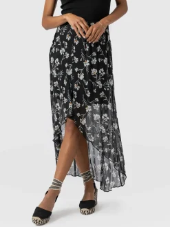 Skirts|Saint and Sofia Lexi High Low Skirt - Black Spring Floral