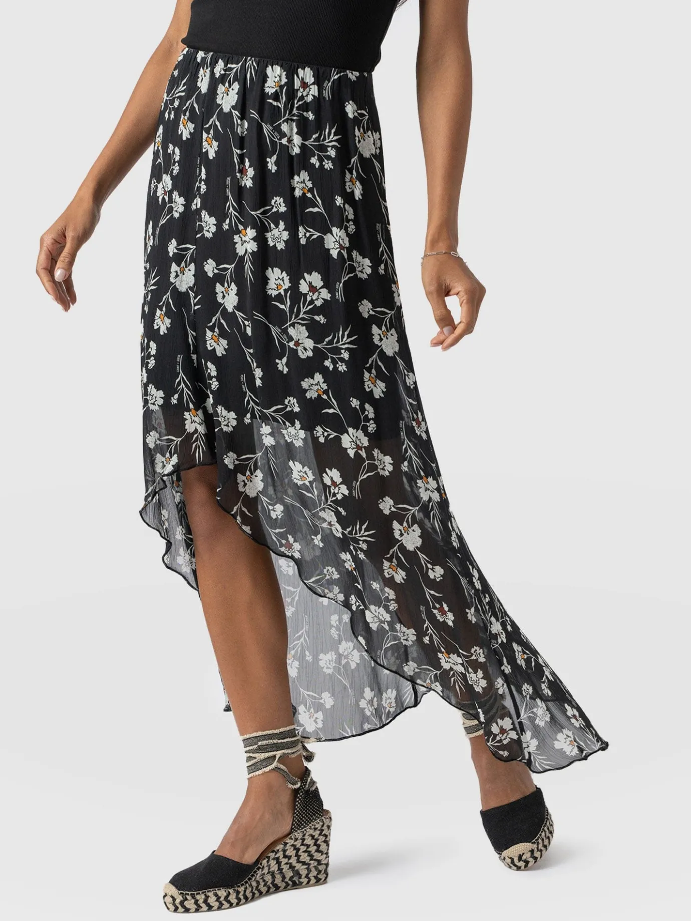 Skirts|Saint and Sofia Lexi High Low Skirt - Black Spring Floral