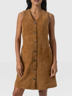 Leather|Dresses|Saint and Sofia Luther Suede Mini Dress - Camel