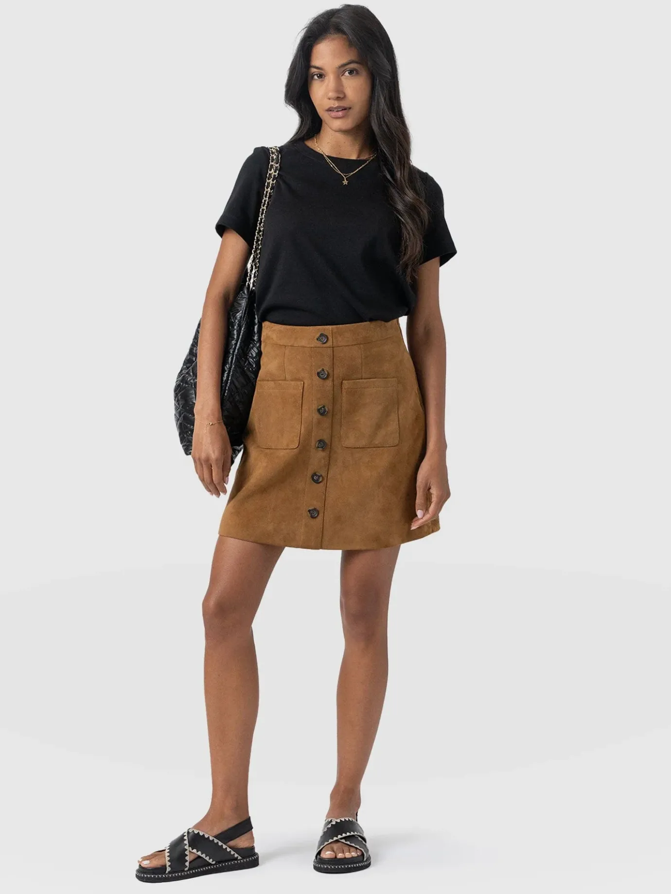 Skirts|Leather|Saint and Sofia Luther Suede Mini Skirt - Camel