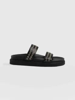 Shoes|Clogs & Slides|Saint and Sofia Maddox Eyelet Slides - Black