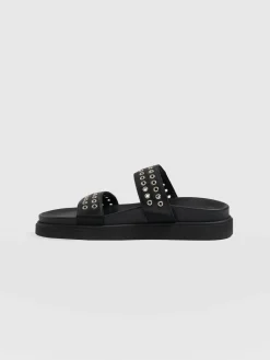 Shoes|Clogs & Slides|Saint and Sofia Maddox Eyelet Slides - Black