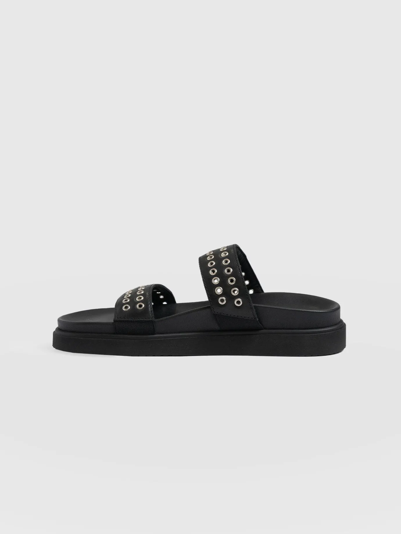 Shoes|Clogs & Slides|Saint and Sofia Maddox Eyelet Slides - Black