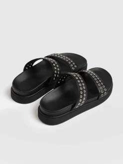 Shoes|Clogs & Slides|Saint and Sofia Maddox Eyelet Slides - Black