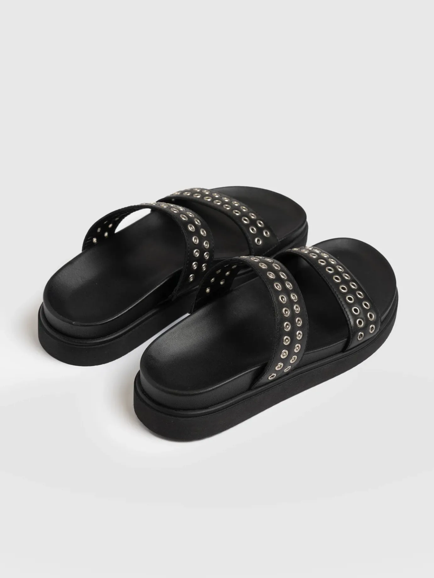 Shoes|Clogs & Slides|Saint and Sofia Maddox Eyelet Slides - Black