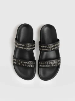 Shoes|Clogs & Slides|Saint and Sofia Maddox Eyelet Slides - Black