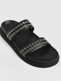 Shoes|Clogs & Slides|Saint and Sofia Maddox Eyelet Slides - Black