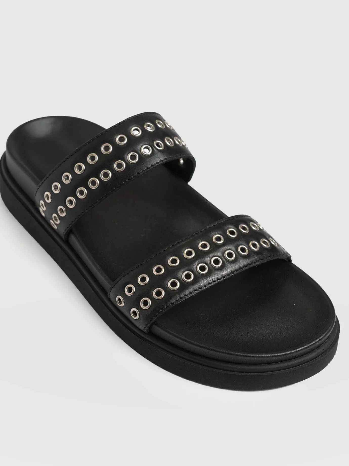Shoes|Clogs & Slides|Saint and Sofia Maddox Eyelet Slides - Black
