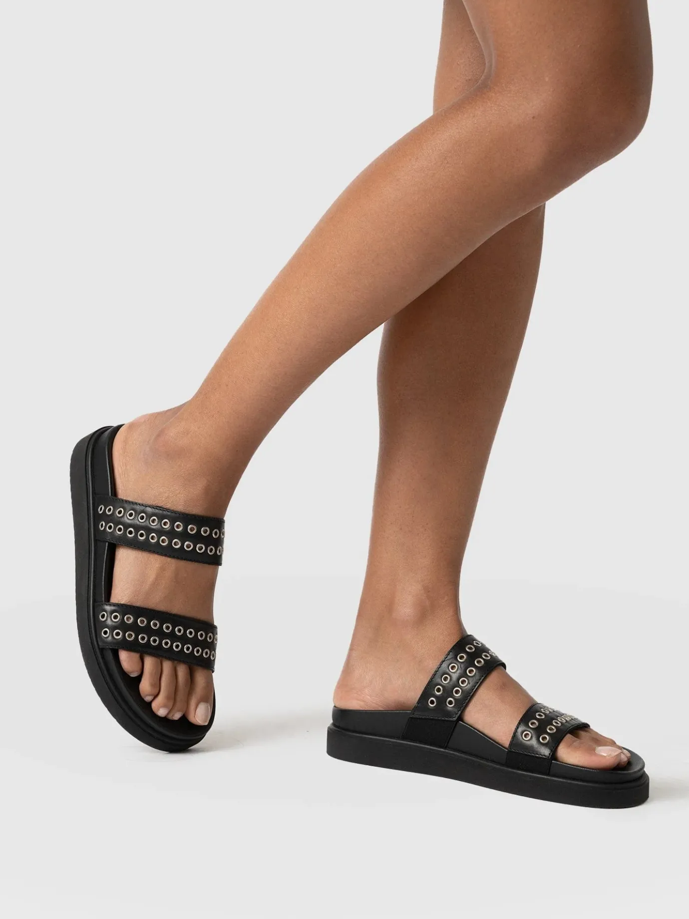 Shoes|Clogs & Slides|Saint and Sofia Maddox Eyelet Slides - Black