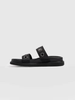 Shoes|Sandals|Saint and Sofia Madison Eyelet Slides - Black
