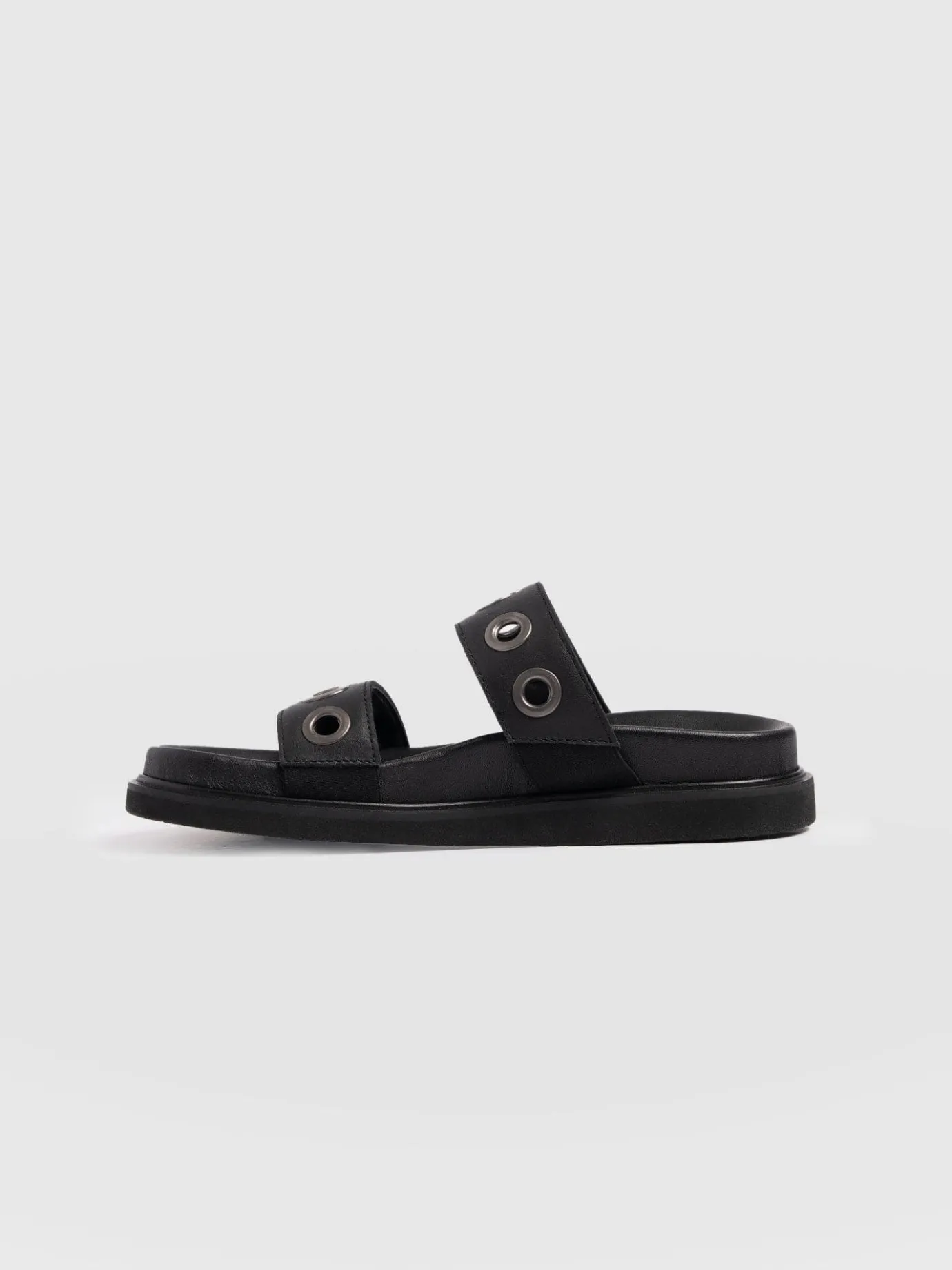 Shoes|Sandals|Saint and Sofia Madison Eyelet Slides - Black