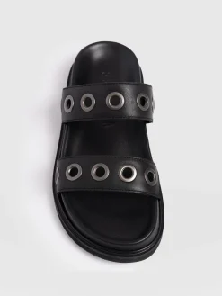 Shoes|Sandals|Saint and Sofia Madison Eyelet Slides - Black