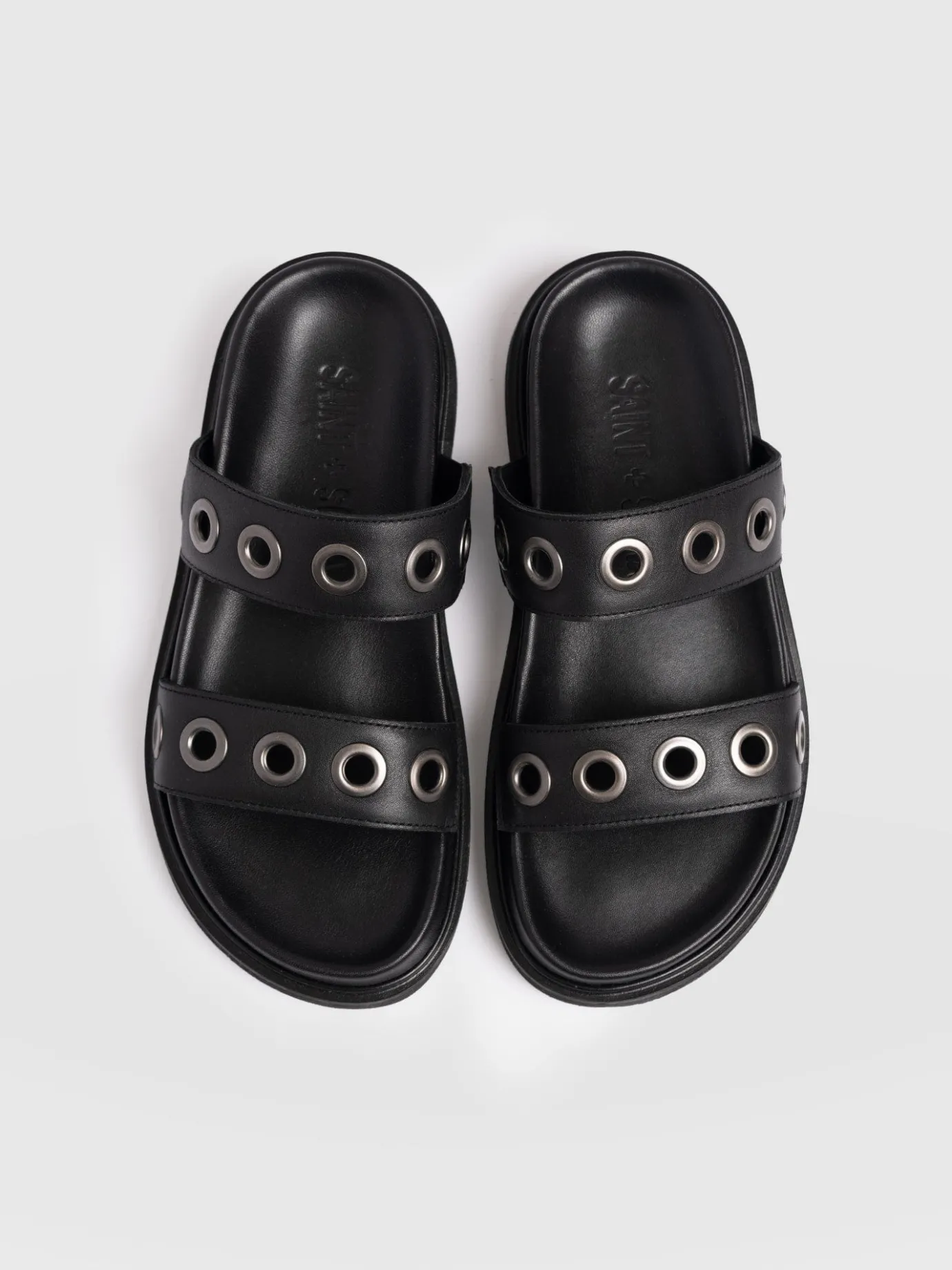 Shoes|Sandals|Saint and Sofia Madison Eyelet Slides - Black