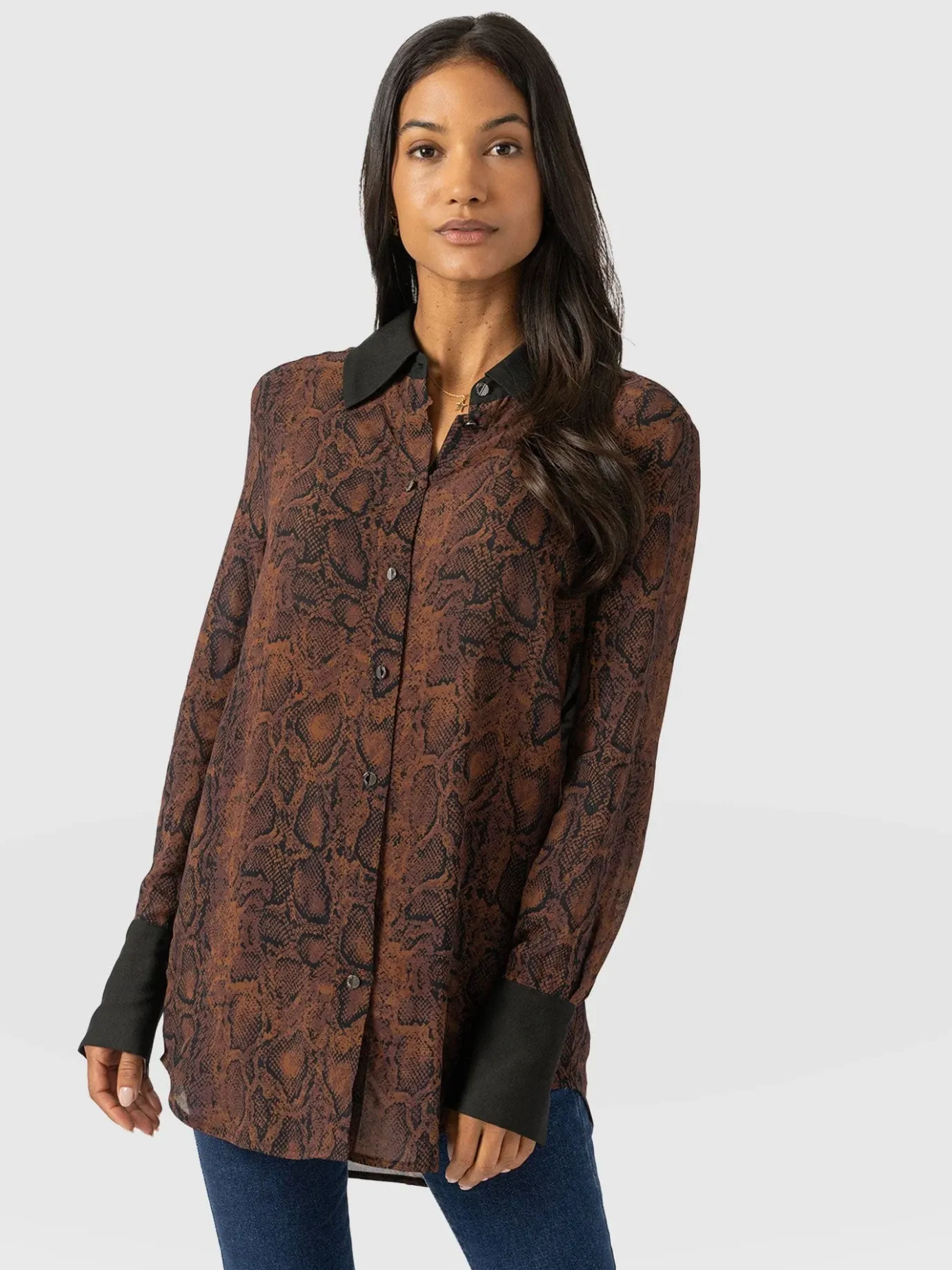 Blouses & Shirts|Saint and Sofia Madison Shirt - Brown Snake