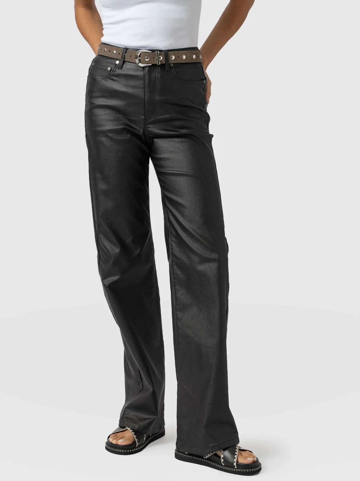 Pants|Denim & Jeans|Saint and Sofia Maeve Wide Leg Pant - Black Coated