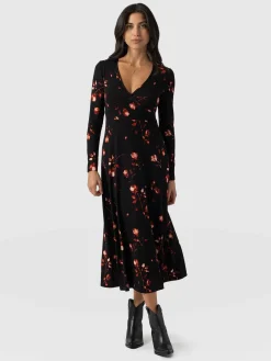 Dresses|Saint and Sofia Maggie Wrap Midi Dress - Dark Roses