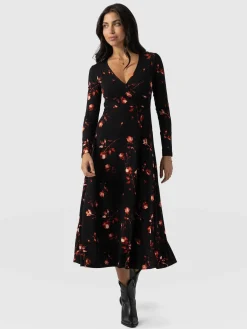 Dresses|Saint and Sofia Maggie Wrap Midi Dress - Dark Roses