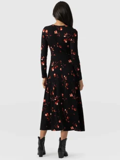 Dresses|Saint and Sofia Maggie Wrap Midi Dress - Dark Roses
