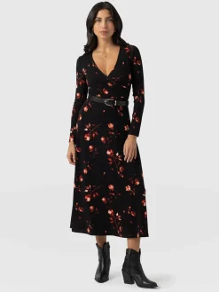 Dresses|Saint and Sofia Maggie Wrap Midi Dress - Dark Roses