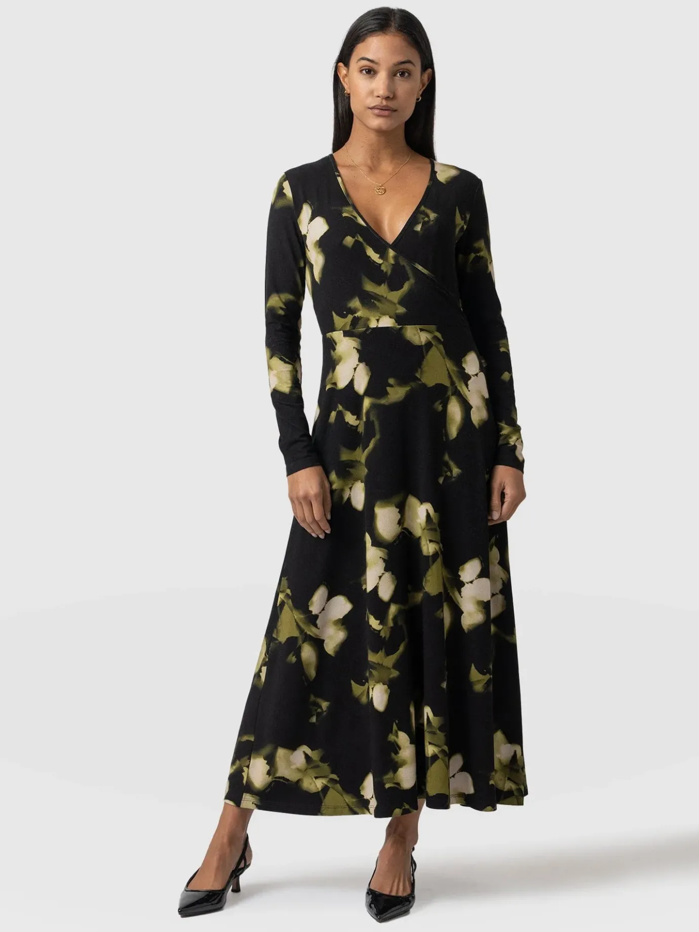 Dresses|Saint and Sofia Maggie Wrap Midi Dress - Green Aurora