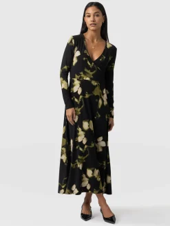 Dresses|Saint and Sofia Maggie Wrap Midi Dress - Green Aurora