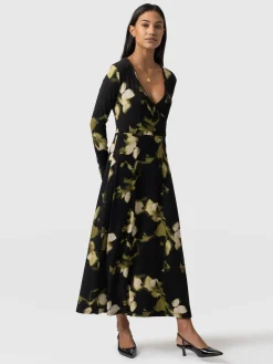 Dresses|Saint and Sofia Maggie Wrap Midi Dress - Green Aurora