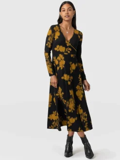 Dresses|Saint and Sofia Maggie Wrap Midi Dress - Yellow Fade Floral