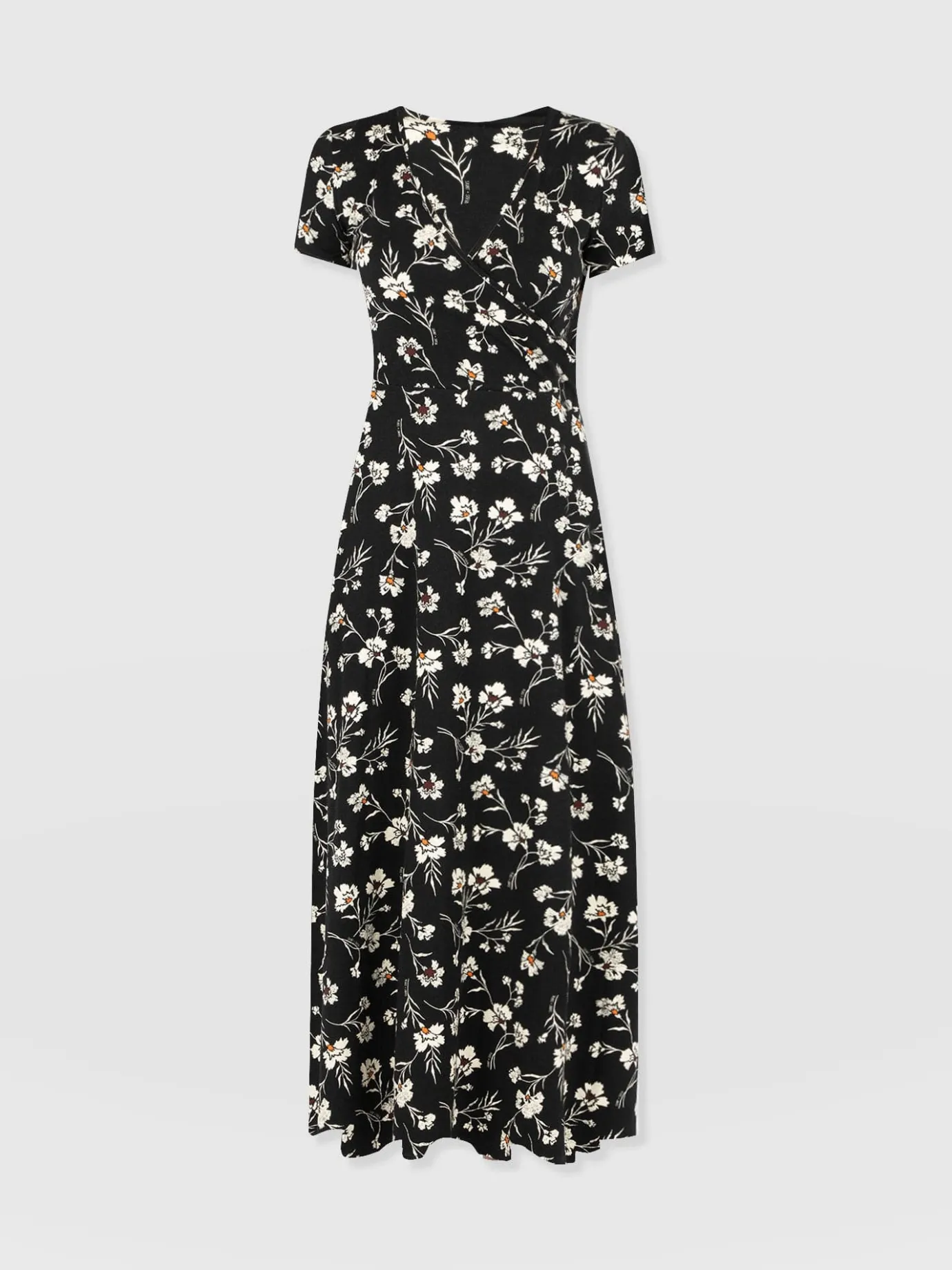 Dresses|Saint and Sofia Maggie Wrap Short Sleeve Midi Dress - Black Spring Floral