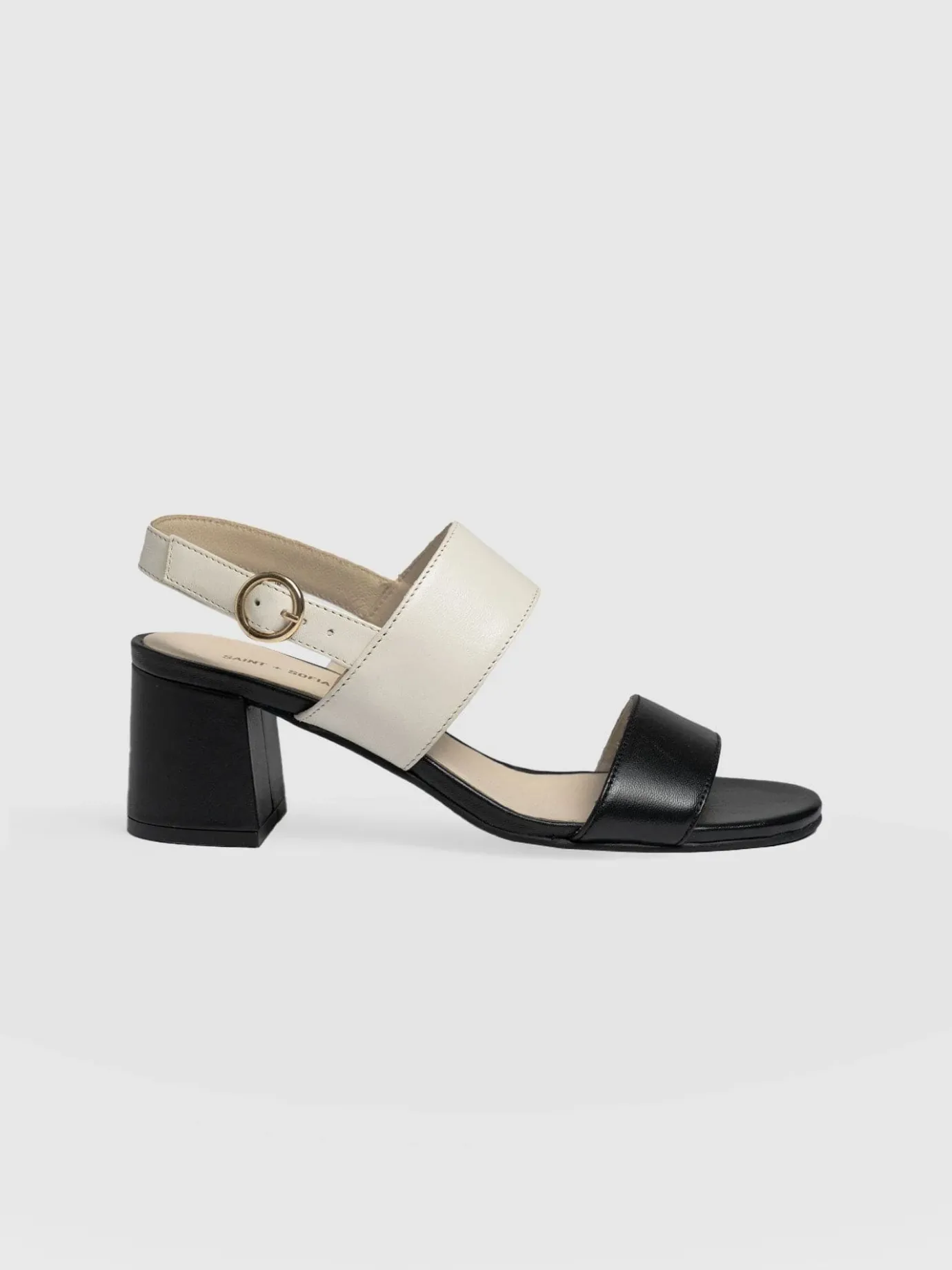 Shoes|Saint and Sofia Maida Block Heeled Sandal - Cream & Black