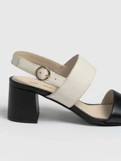 Shoes|Saint and Sofia Maida Block Heeled Sandal - Cream & Black