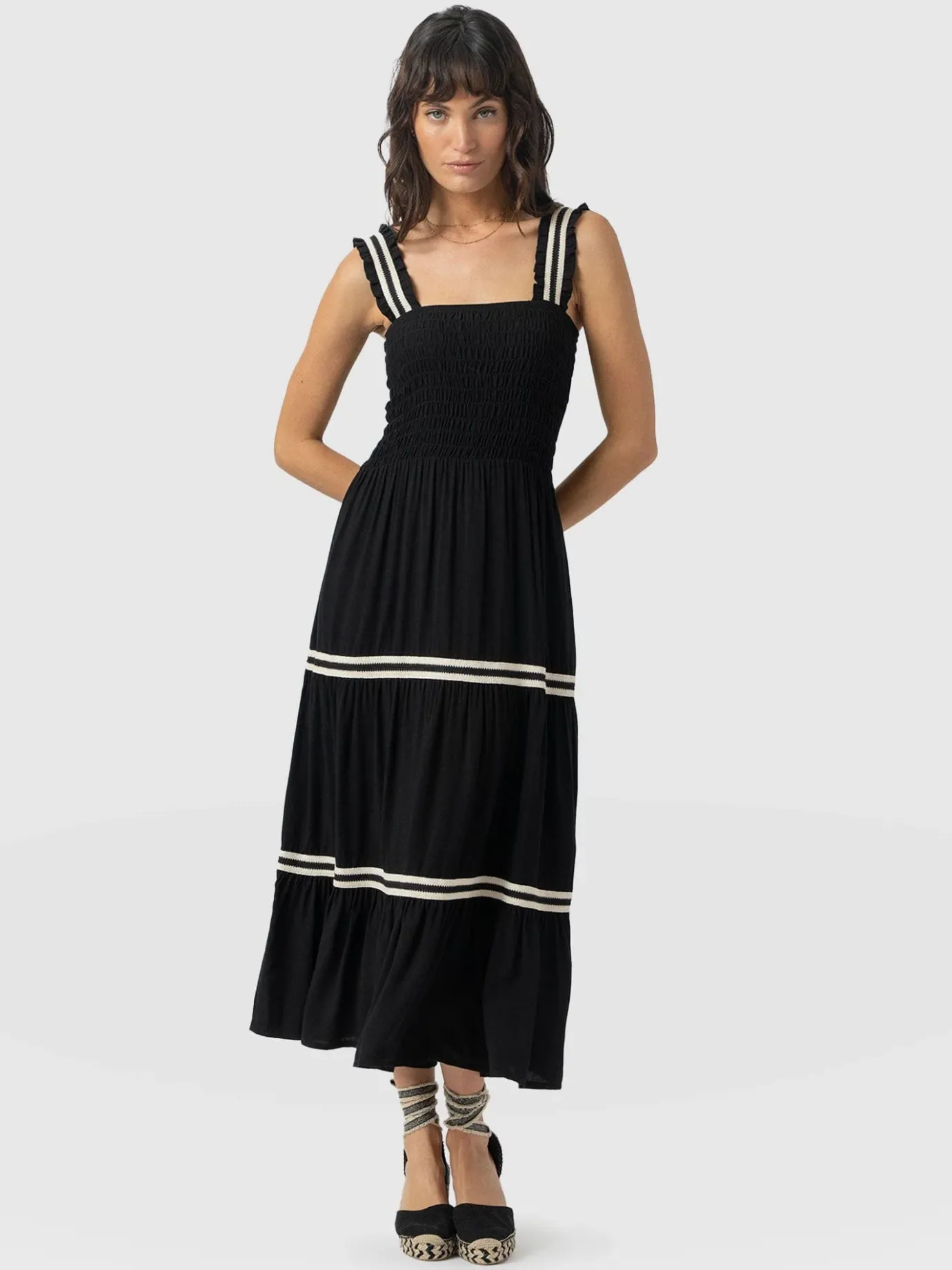 Dresses|Saint and Sofia Maya Shirring Dress - Black