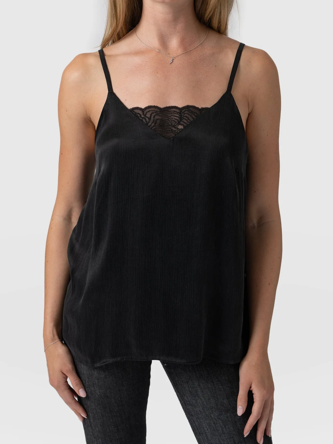 T-shirts & Tanks|Saint and Sofia Mia Lace Cami - Black