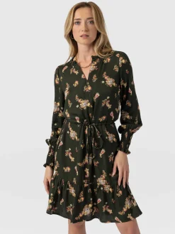 Dresses|Saint and Sofia Mini Olivia Zip Up Dress - Khaki Paisley
