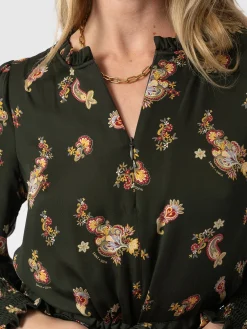 Dresses|Saint and Sofia Mini Olivia Zip Up Dress - Khaki Paisley