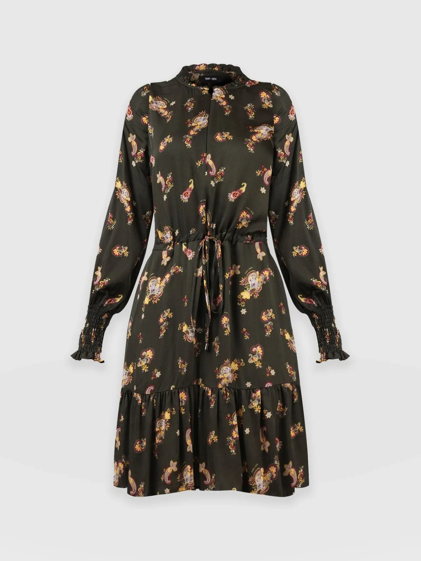 Dresses|Saint and Sofia Mini Olivia Zip Up Dress - Khaki Paisley