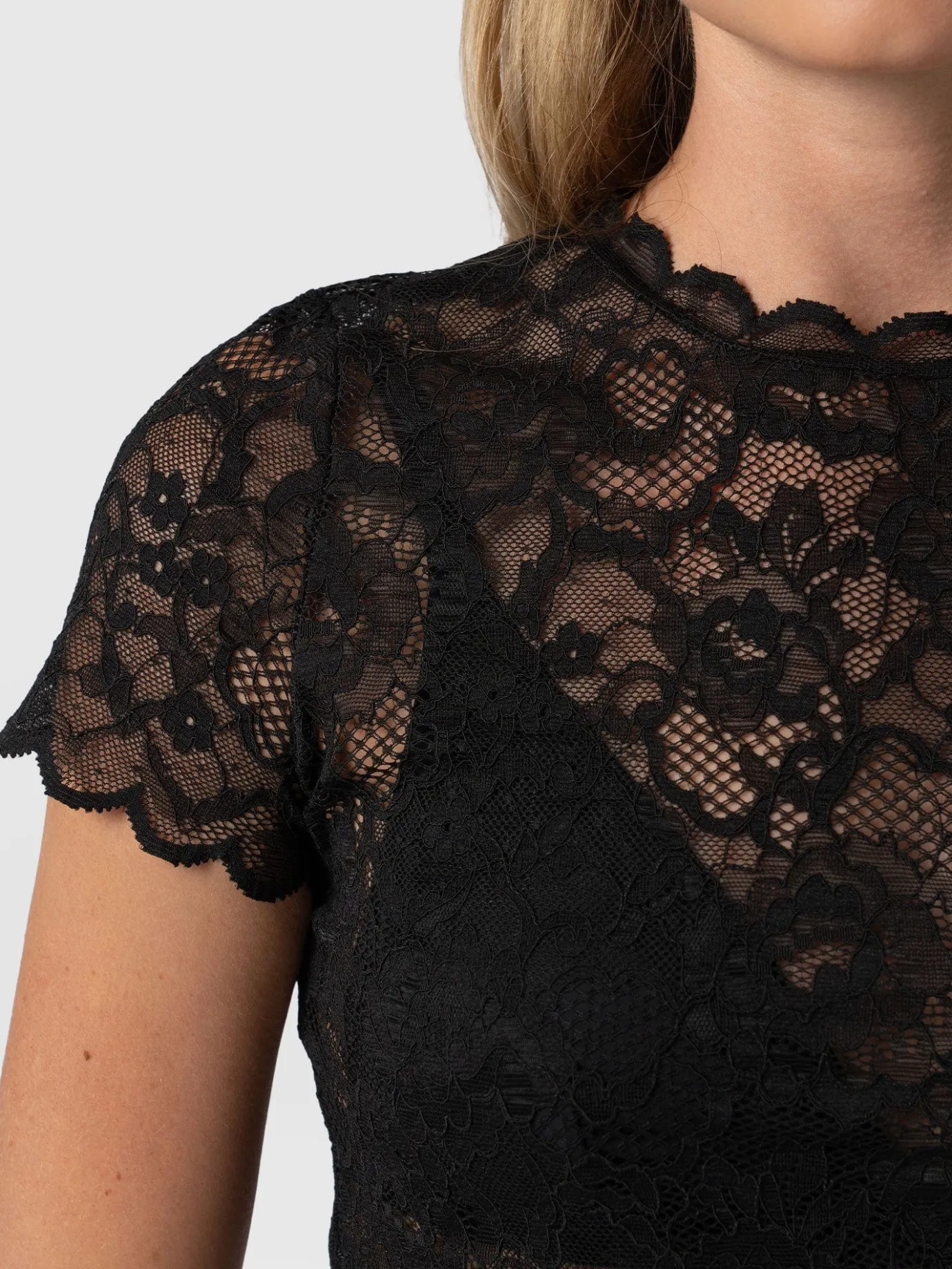 T-shirts & Tanks|Saint and Sofia Miranda Lace Short Sleeve Tee - Black