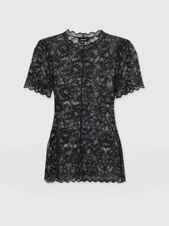 T-shirts & Tanks|Saint and Sofia Miranda Lace Short Sleeve Tee - Black