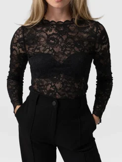 T-shirts & Tanks|Saint and Sofia Miranda Lace Tee - Black