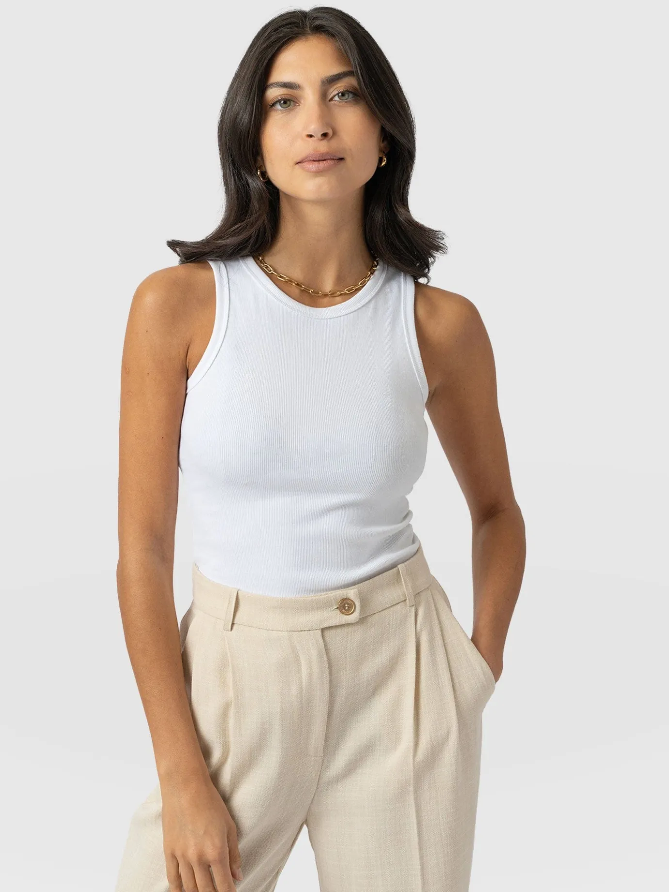 T-shirts & Tanks|Saint and Sofia Nova Racer Vest - White