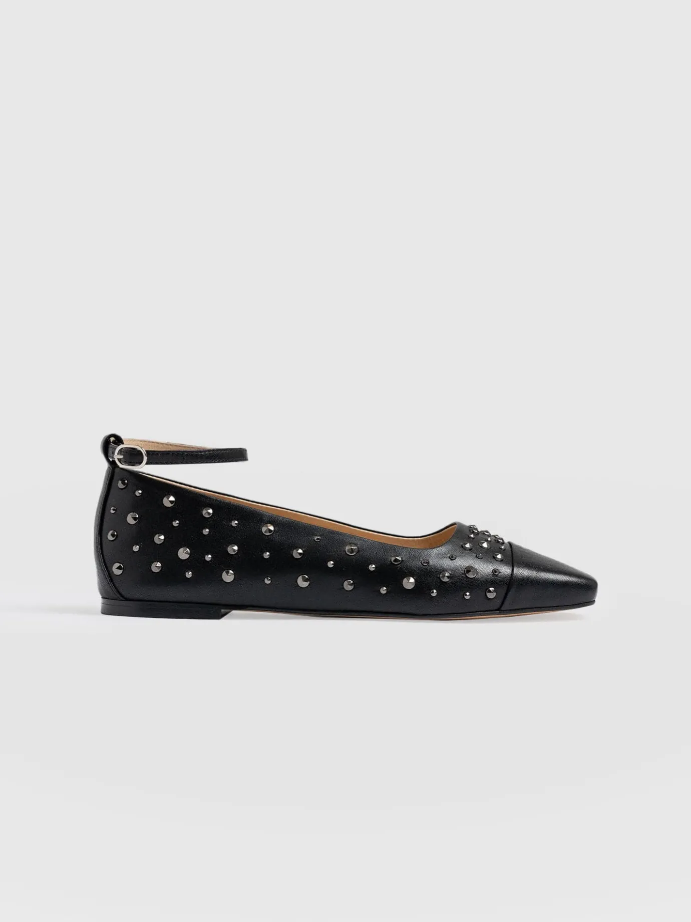Shoes|Leather|Saint and Sofia Ophelia Leather Ballerinas - Black Studded