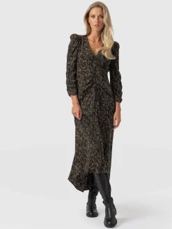 Dresses|Saint and Sofia Paloma Ruched Dress - Ditsy Leopard