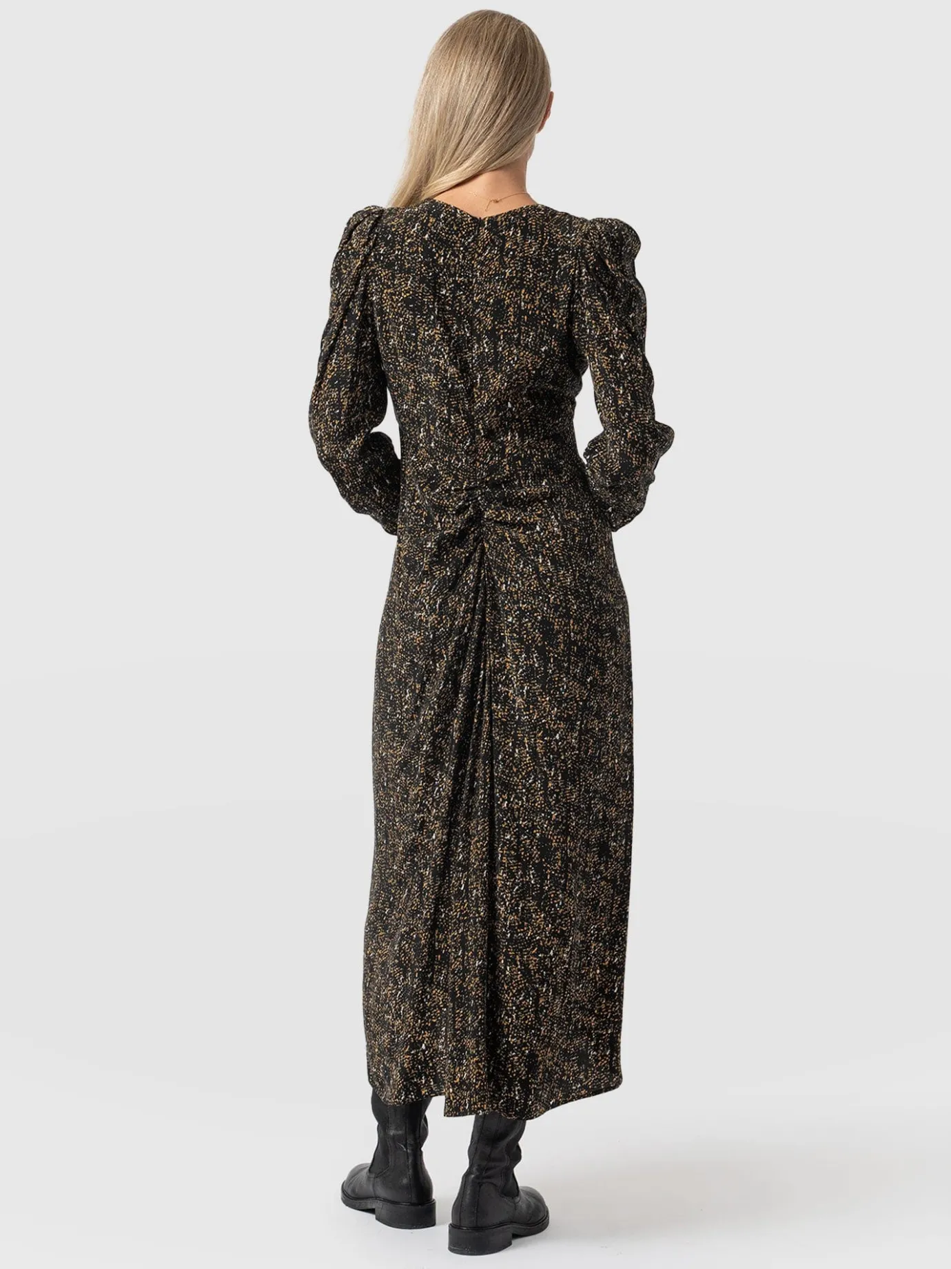 Dresses|Saint and Sofia Paloma Ruched Dress - Ditsy Leopard