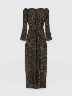 Dresses|Saint and Sofia Paloma Ruched Dress - Ditsy Leopard