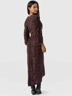 Dresses|Saint and Sofia Paloma Ruched Dress - Red Ditsy Leopard