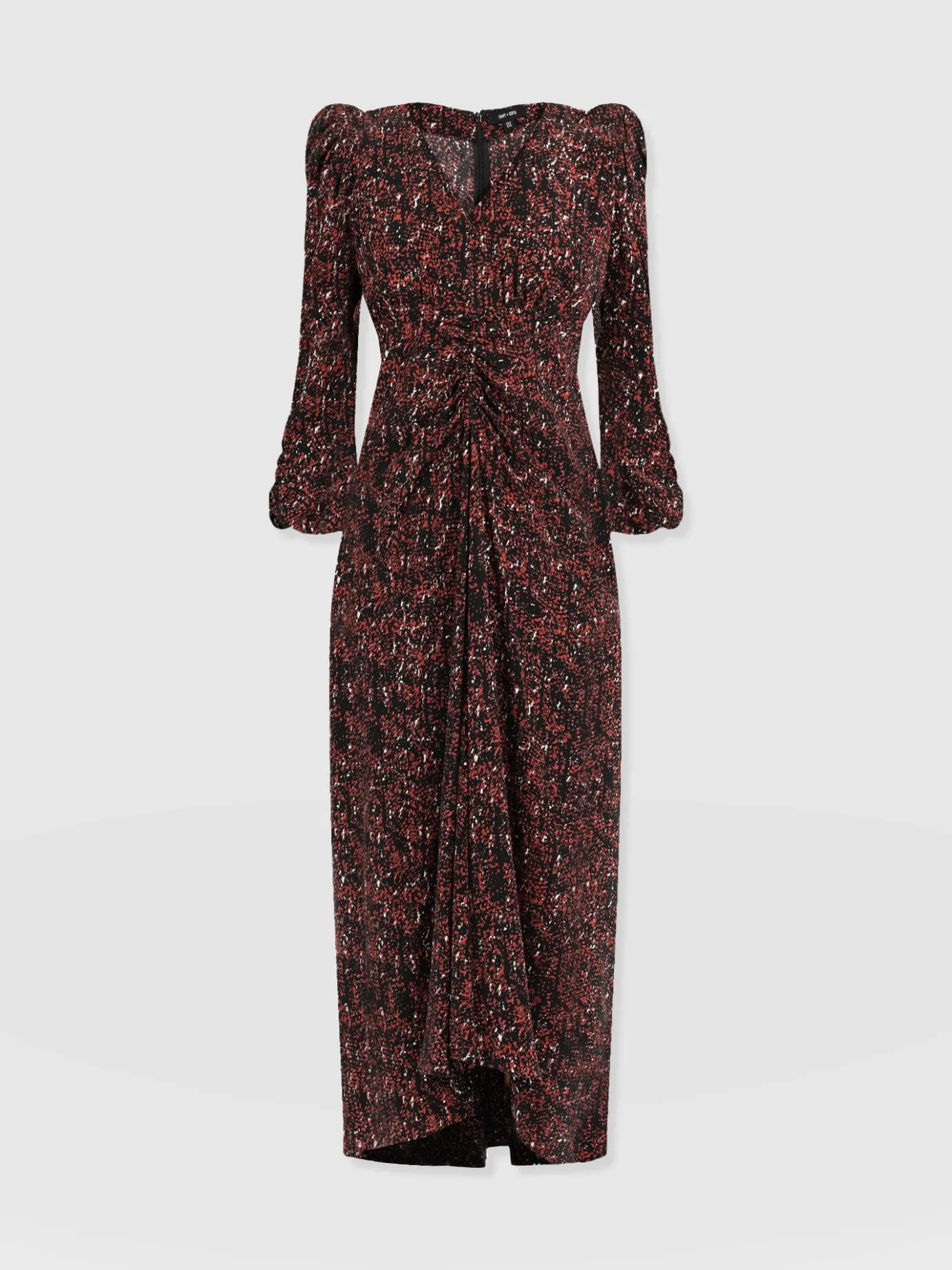 Dresses|Saint and Sofia Paloma Ruched Dress - Red Ditsy Leopard