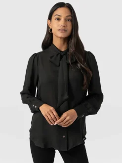 Blouses & Shirts|Saint and Sofia Paxton Pussybow Blouse - Black