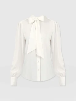 Blouses & Shirts|Saint and Sofia Paxton Pussybow Blouse - Cream
